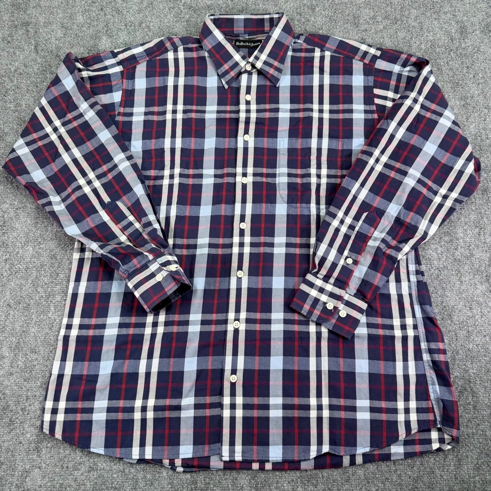 Bullock Jones Shirt Mens Large Plaid Herringbone Button Up Long‎ Sleeve USA Made